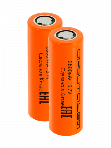 Аккумулятор 18650 3.7v 2600мАч плоский пин, 2шт Орбита